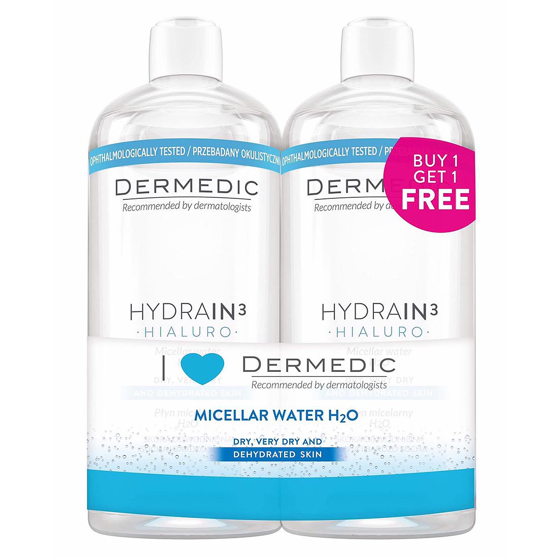 DERMEDIC Hydrain3 H20 Micelarna voda 500ml 1+1 GRATIS - slika 1