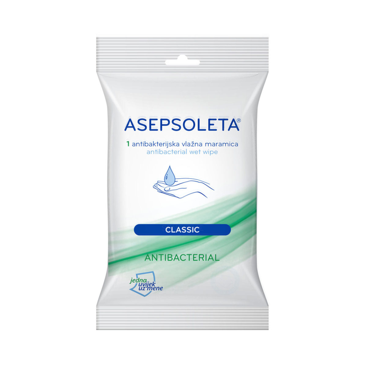 ASEPSOLETA CLASSIC, 5 pojedinačno pakiranih antibakterijskih vlažnih maramica. - slika 1