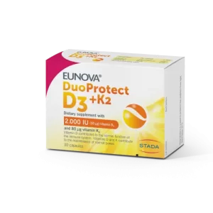 EUNOVA DuoProtect D3+K2 (2000IU/50 µg vitamina D3 + 80 µg vitamina K2) 30 kapsula